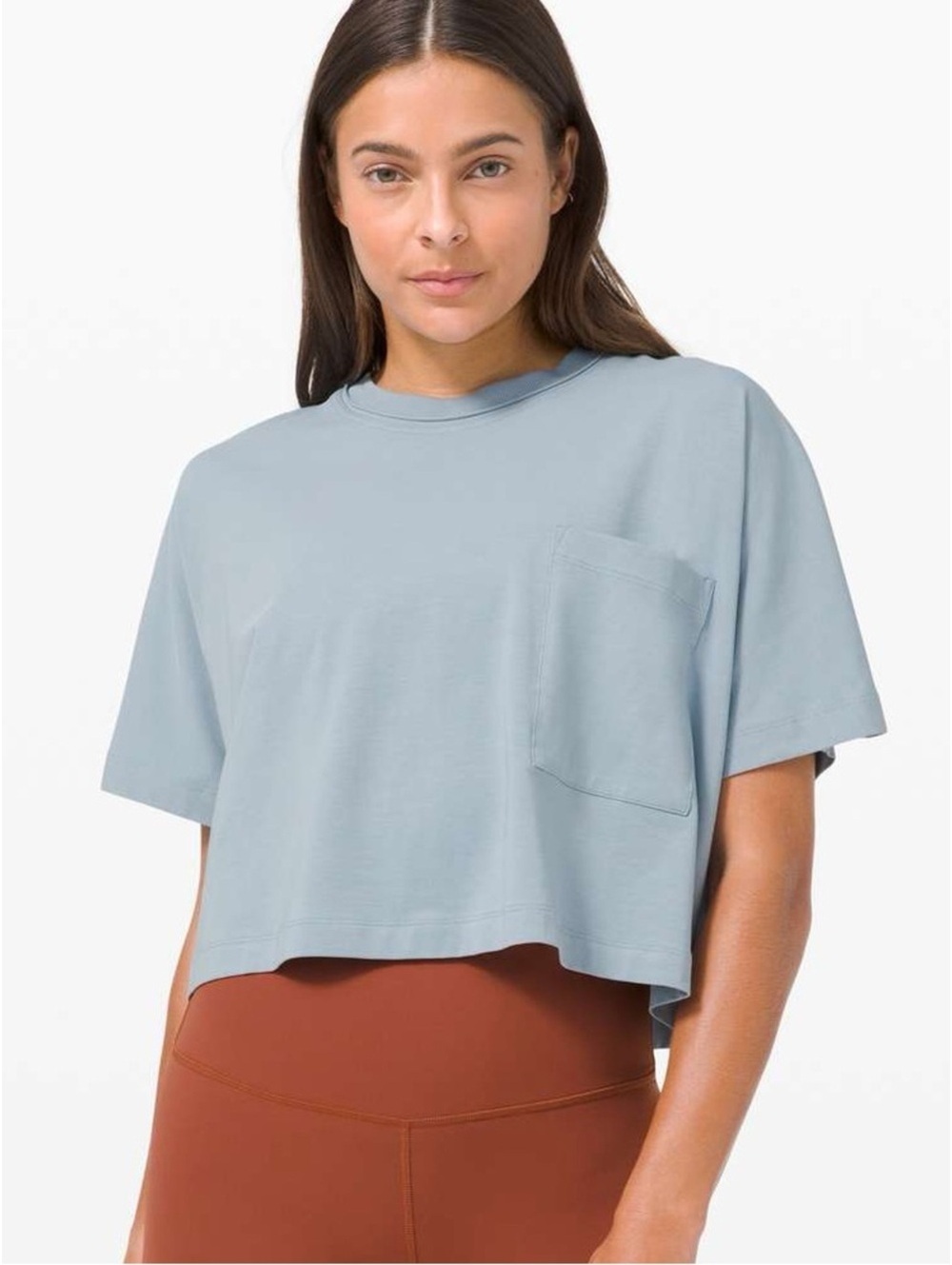 Lululemon Check the Box Short Sleeve Cropped Pocket Shirt Dusty Blue